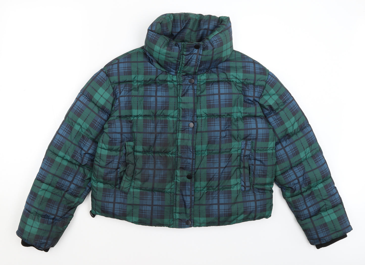 Primark Womens Green Plaid  Puffer Jacket Coat Size S
