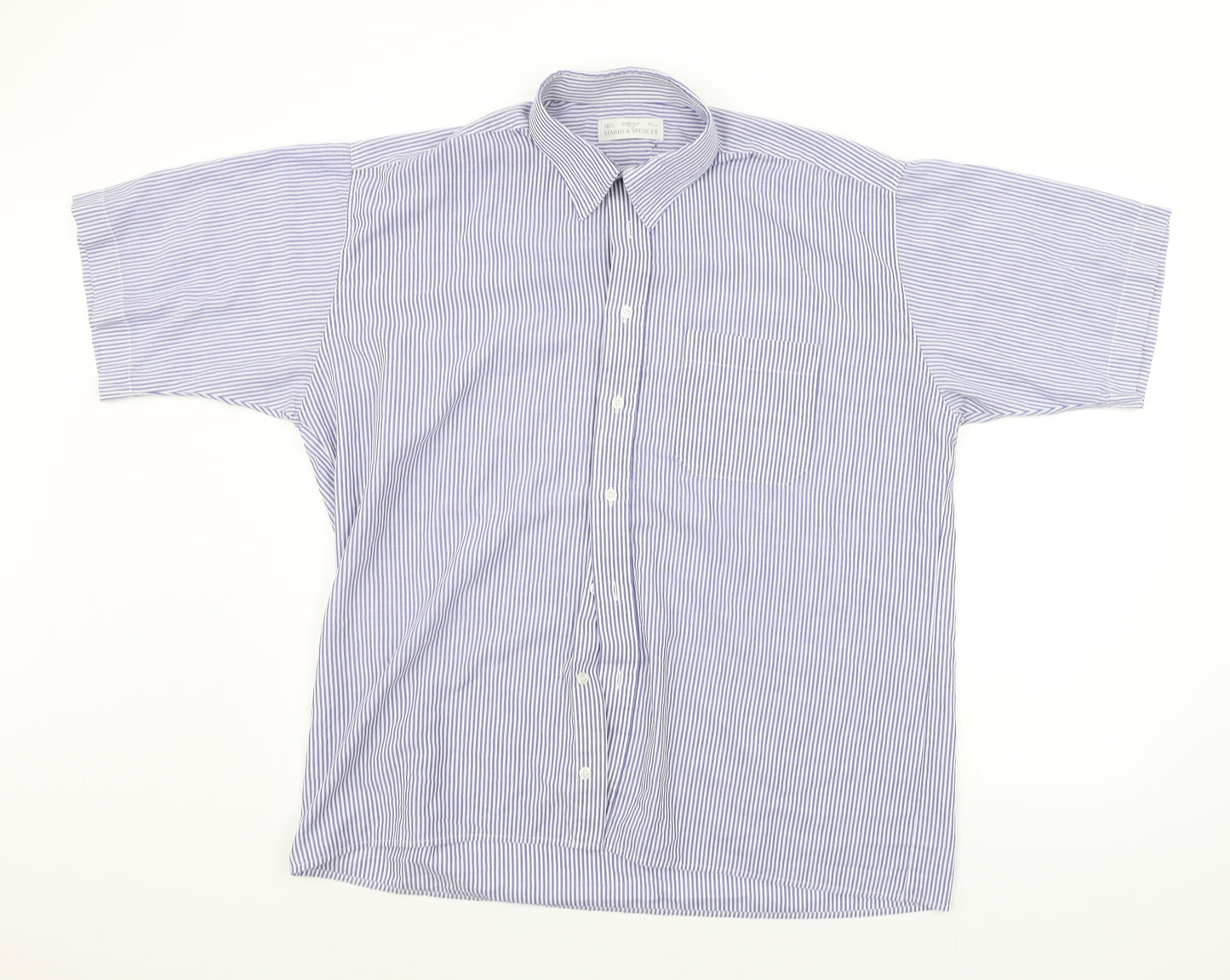 Marks and Spencer Mens Blue Striped   Button-Up Size 16.5