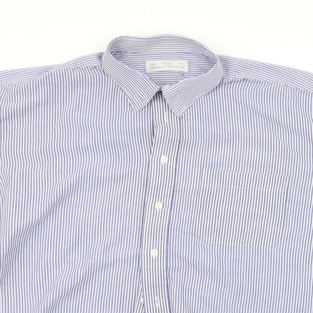 Marks and Spencer Mens Blue Striped   Button-Up Size 16.5