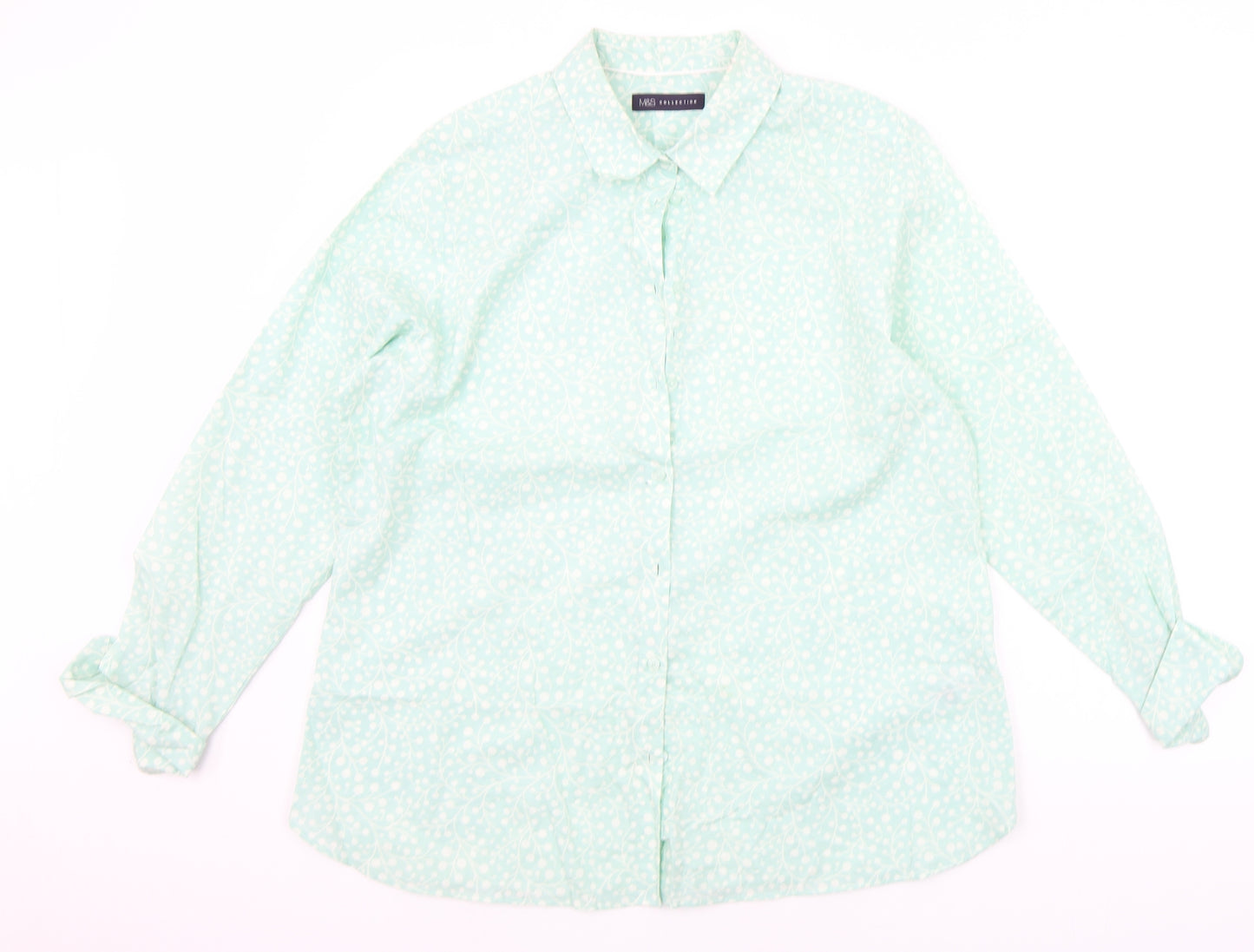 Marks and Spencer Mens Green Floral   Button-Up Size 18