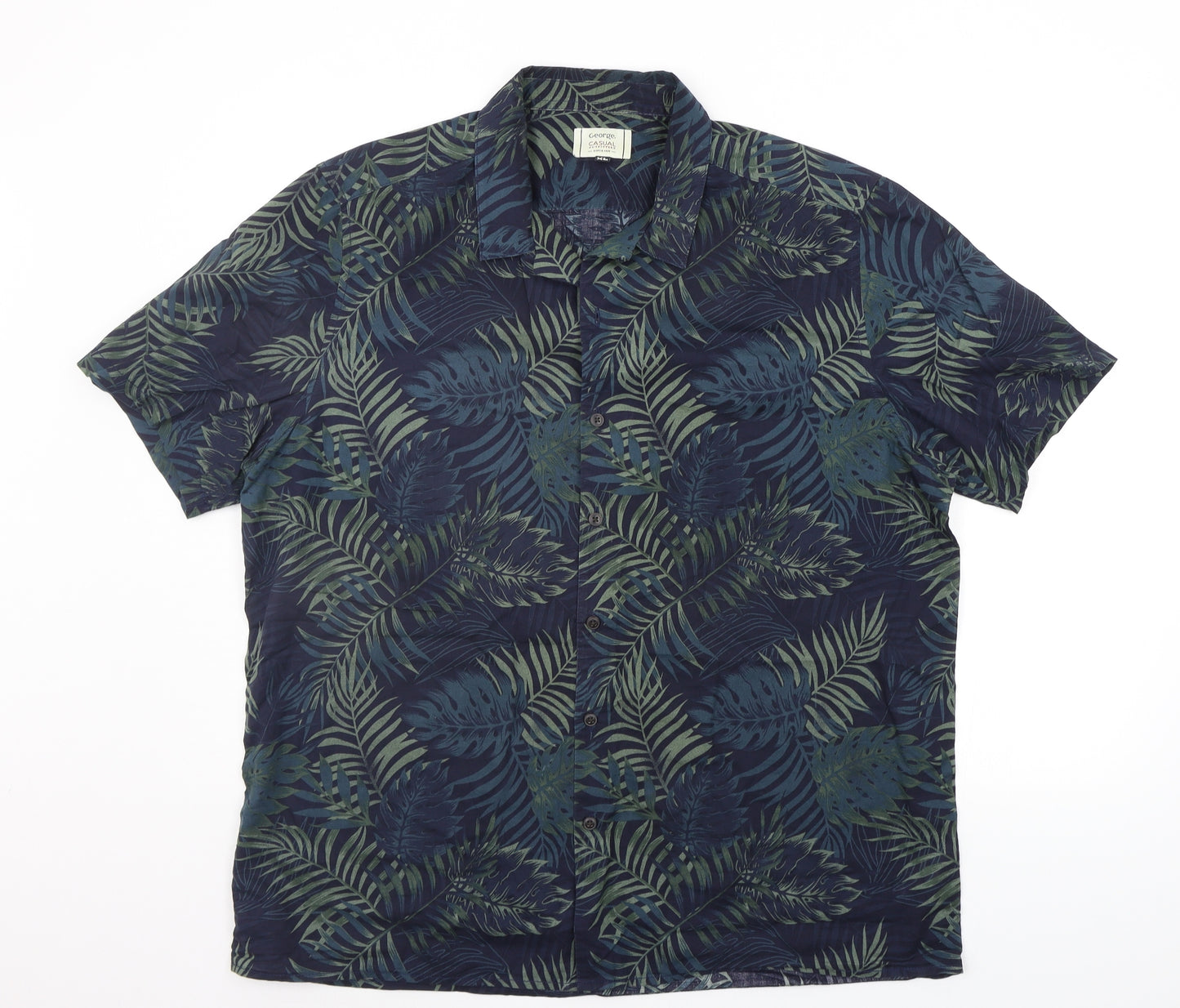 George Mens Blue Floral   Button-Up Size XL