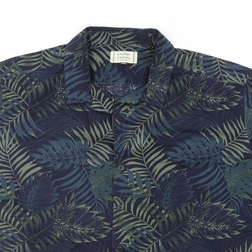 George Mens Blue Floral   Button-Up Size XL