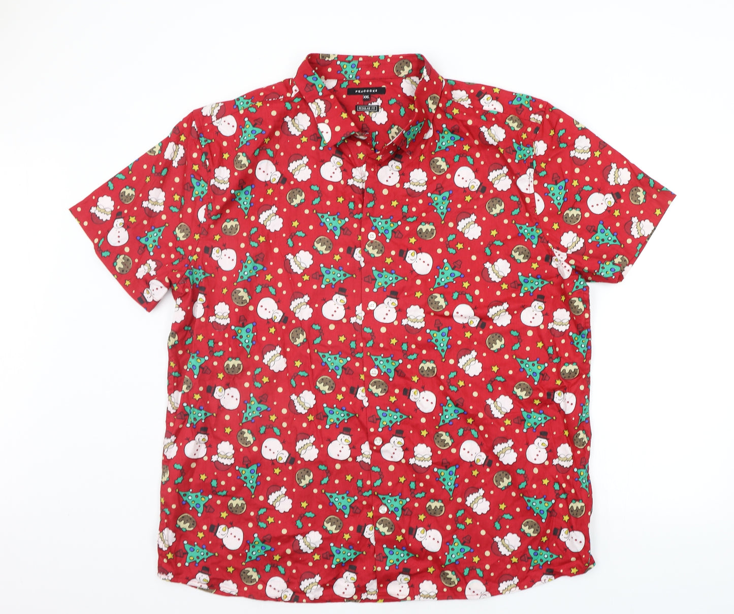 Peacocks Mens Red Geometric   Button-Up Size 2XL  - Christmas