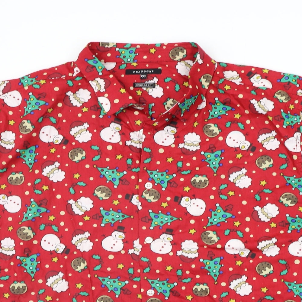 Peacocks Mens Red Geometric   Button-Up Size 2XL  - Christmas