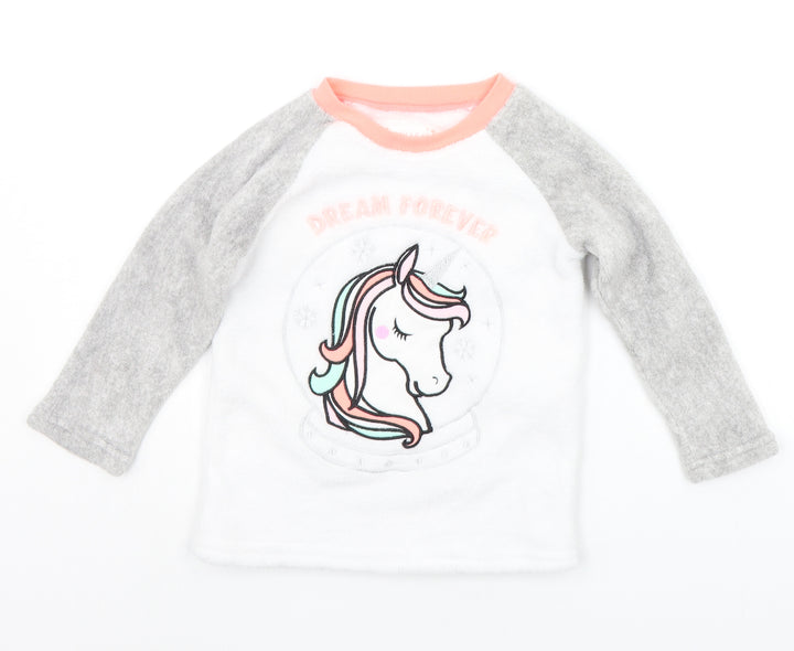 Primark Girls White Solid Top Pyjama Top Size 5-6 Years - UNICORN