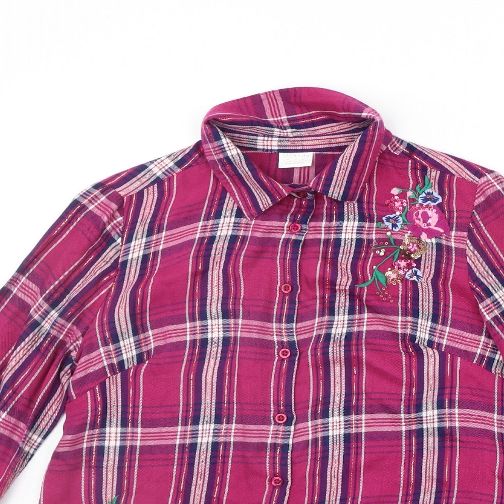 F&F Girls Purple Check  Basic Button-Up Size 13-14 Years