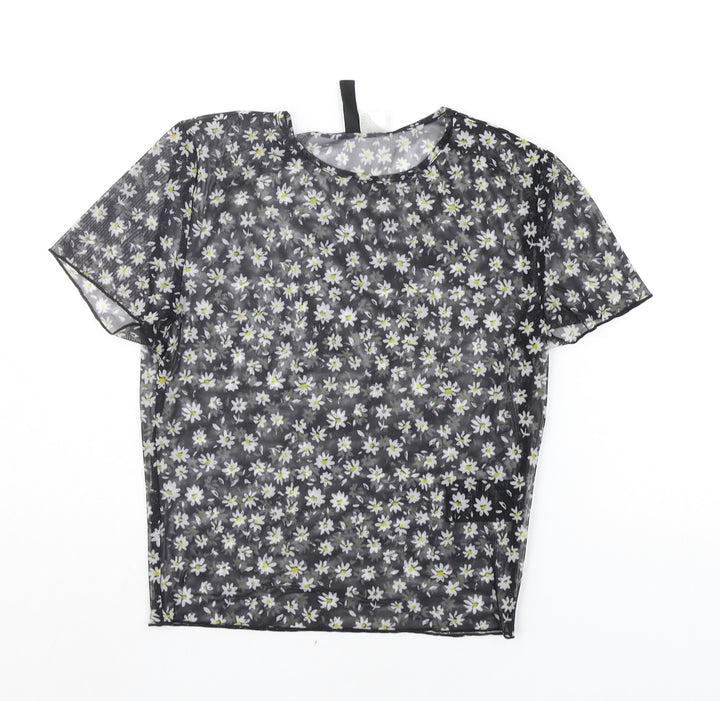 Divided Womens Black Floral  Basic Blouse Size S