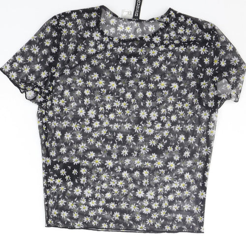 Divided Womens Black Floral  Basic Blouse Size S