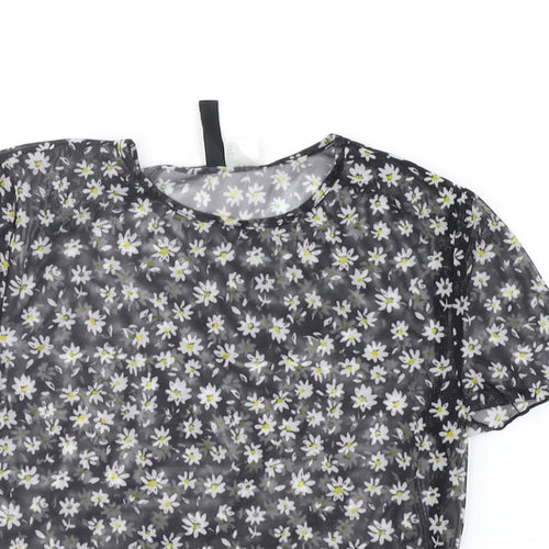 Divided Womens Black Floral  Basic Blouse Size S