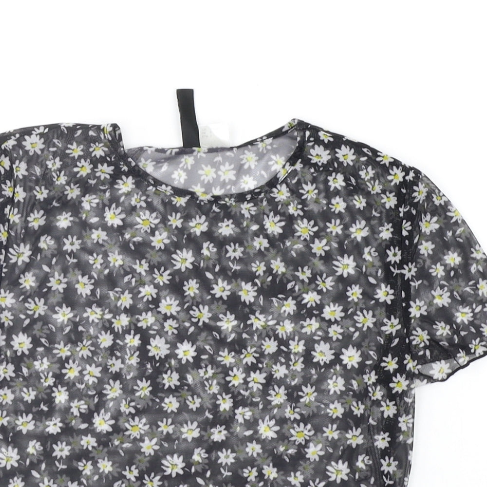 Divided Womens Black Floral  Basic Blouse Size S