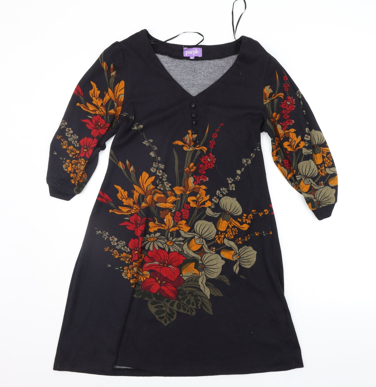 Purple Womens Black Floral  Jumper Dress  Size M