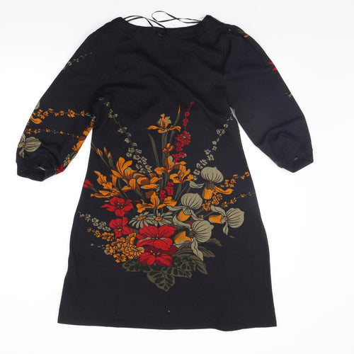 Purple Womens Black Floral  Jumper Dress  Size M