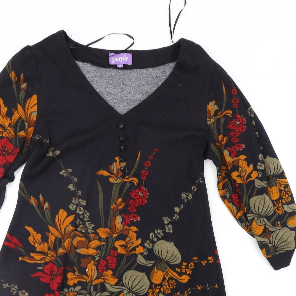 Purple Womens Black Floral  Jumper Dress  Size M