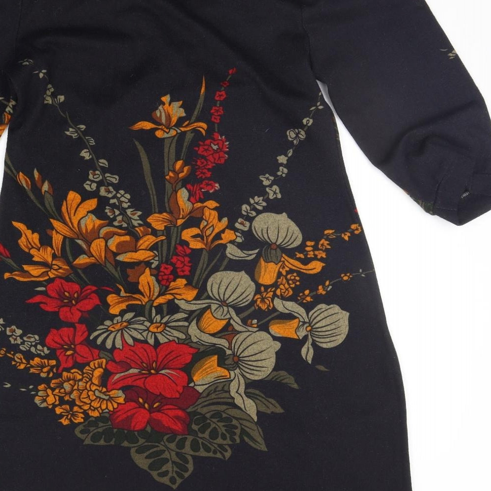 Purple Womens Black Floral  Jumper Dress  Size M