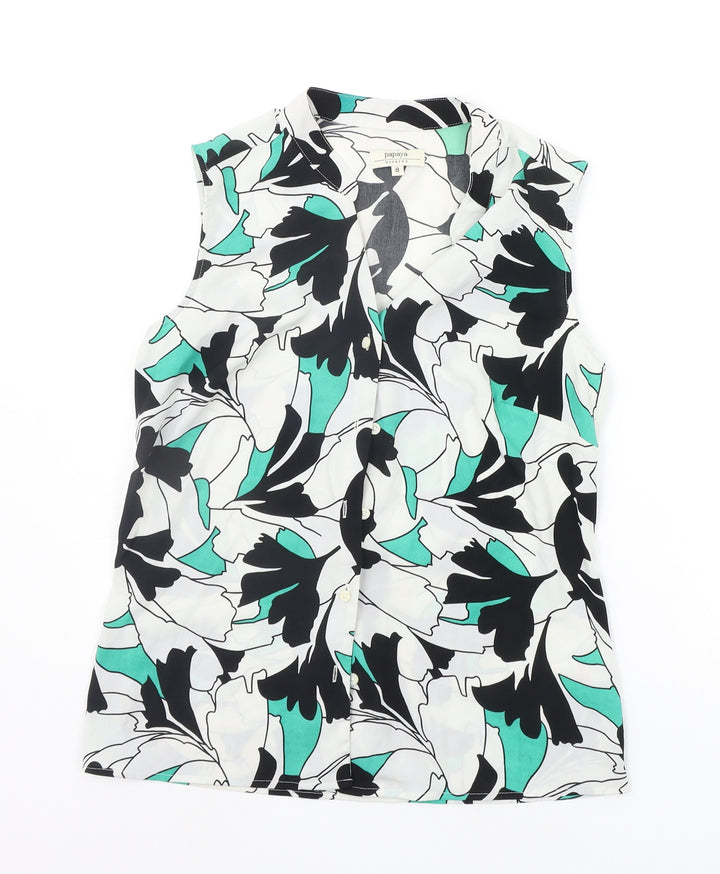 Papaya Womens White Floral Basic Button-Up Size 8
