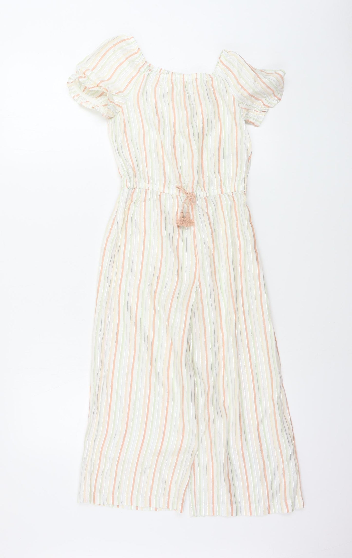 Nutmeg  Girls White Striped  Jumpsuit One-Piece Size 8-9 Years