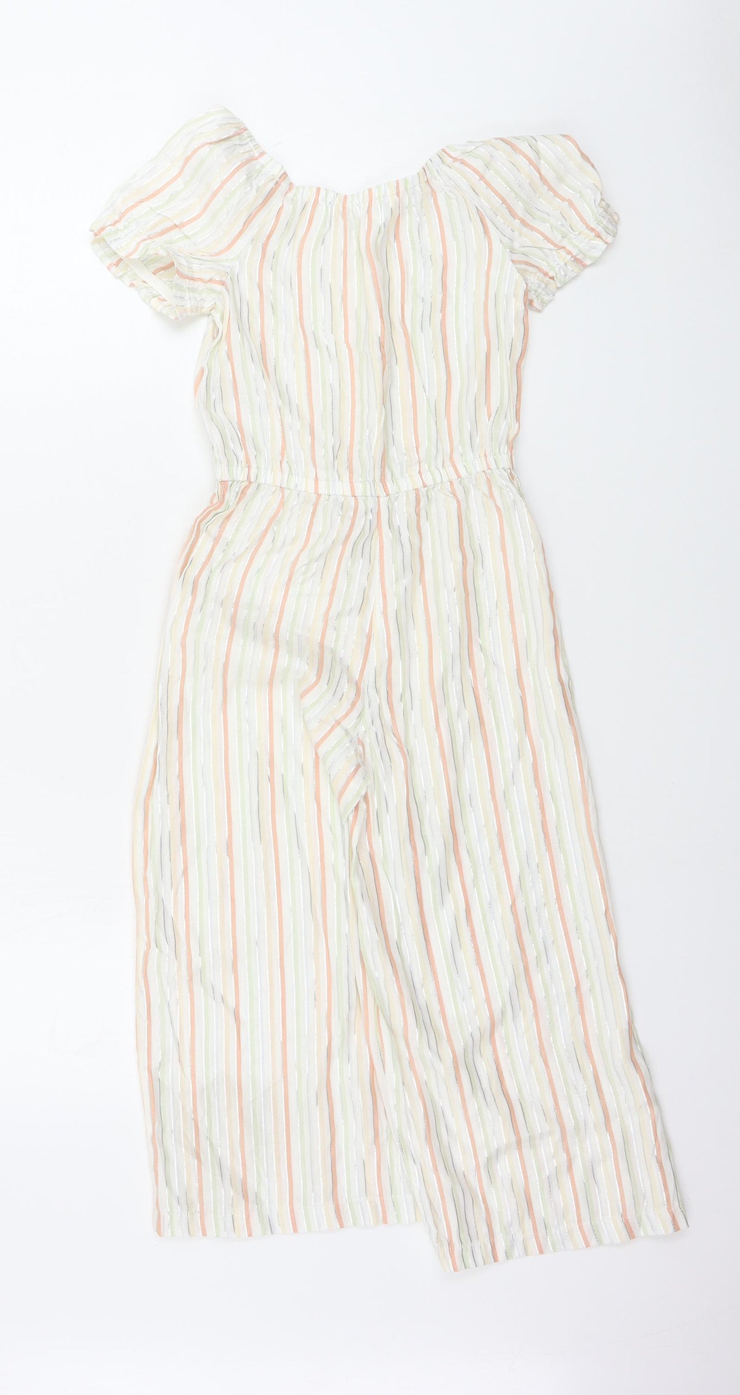Nutmeg  Girls White Striped  Jumpsuit One-Piece Size 8-9 Years