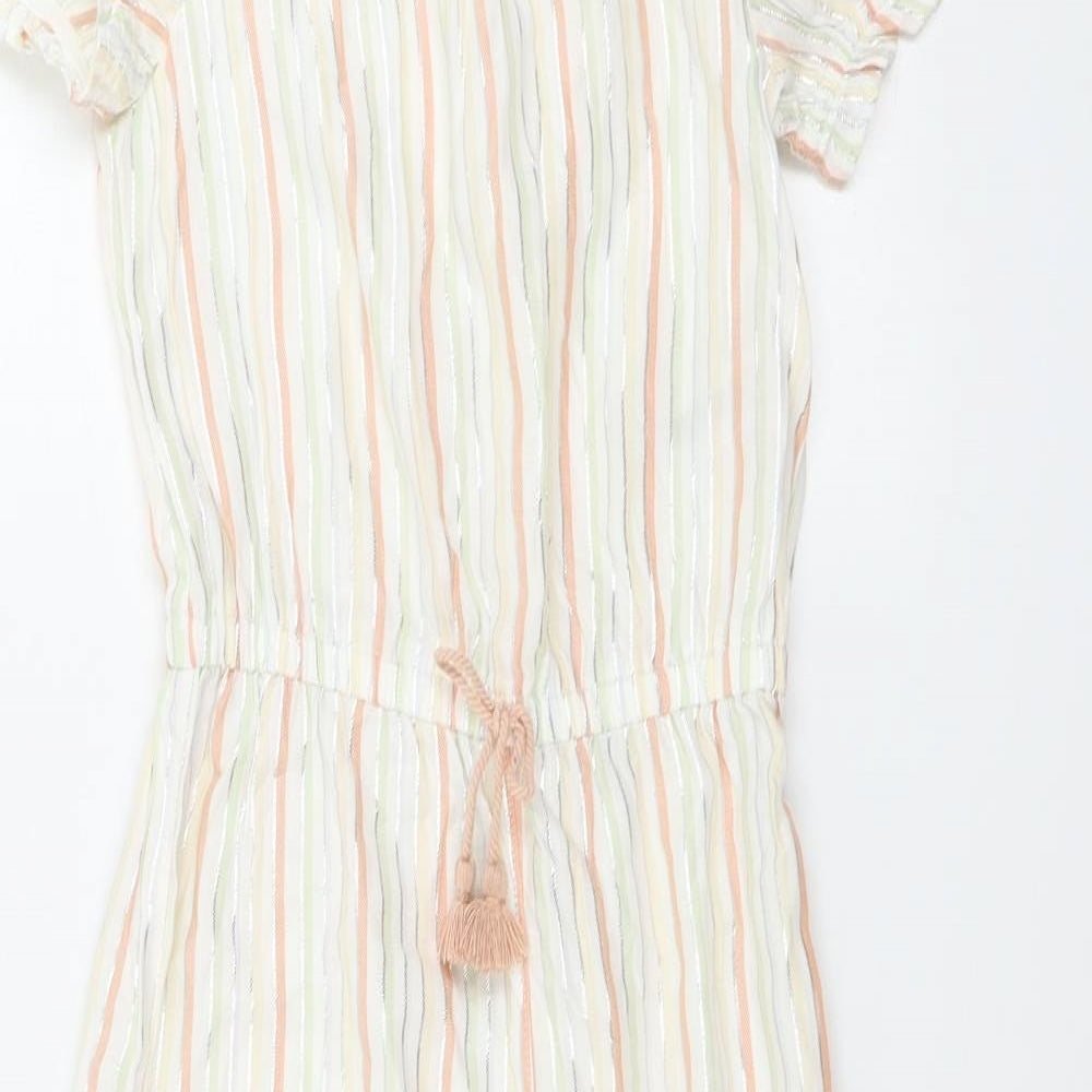 Nutmeg  Girls White Striped  Jumpsuit One-Piece Size 8-9 Years