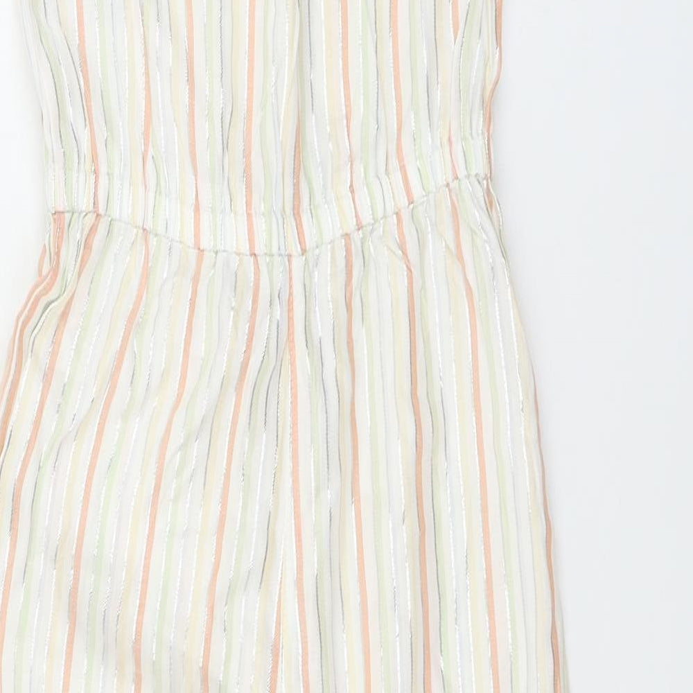 Nutmeg  Girls White Striped  Jumpsuit One-Piece Size 8-9 Years
