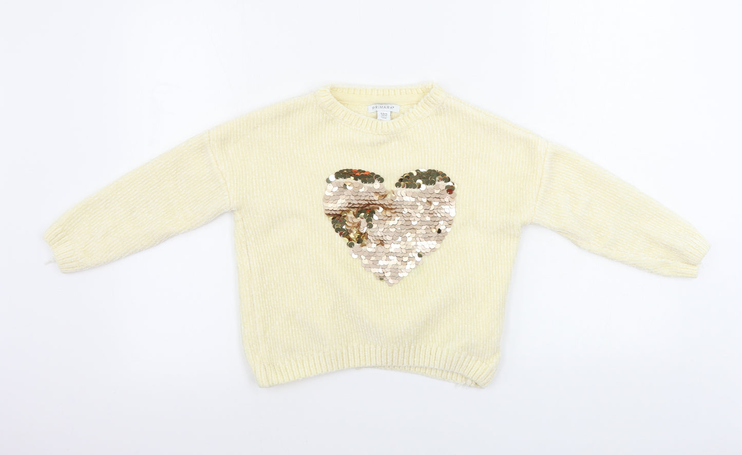 Primark  Girls Beige Houndstooth  Pullover Jumper Size 8-9 Years  - sequin heart