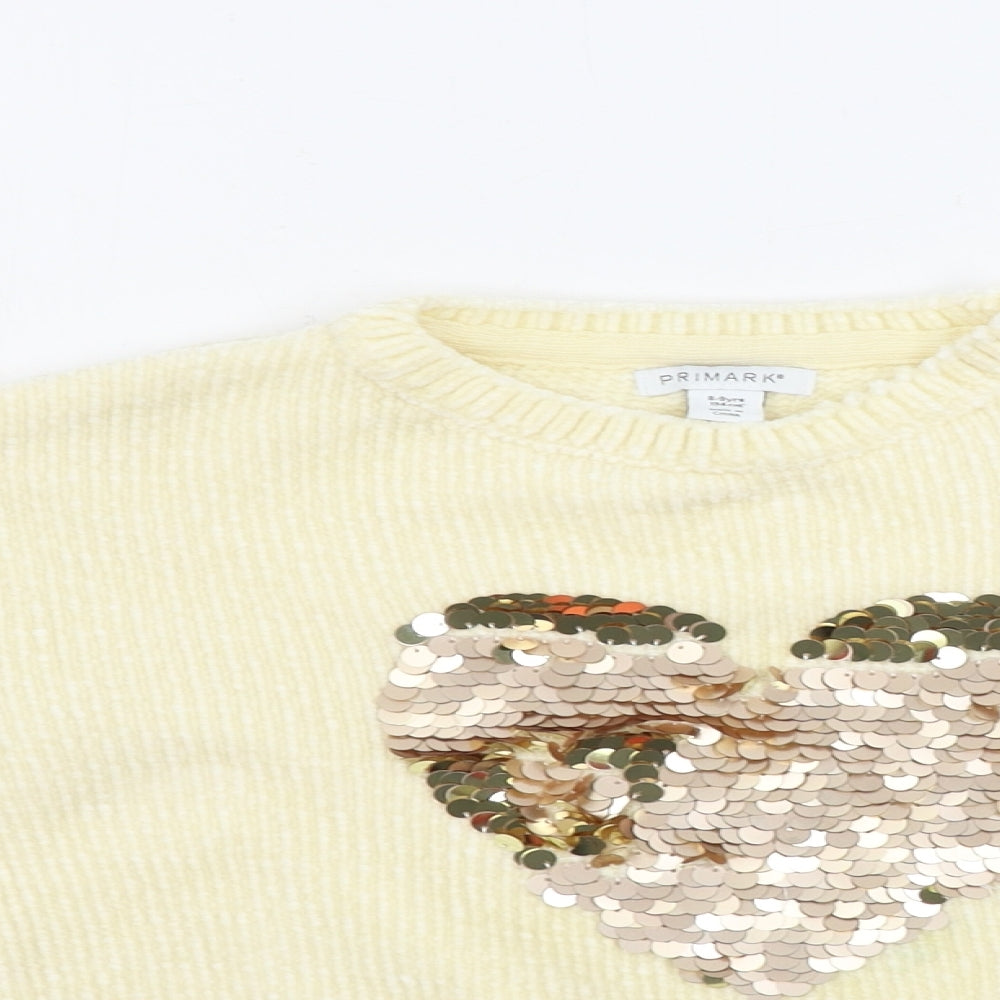 Primark  Girls Beige Houndstooth  Pullover Jumper Size 8-9 Years  - sequin heart