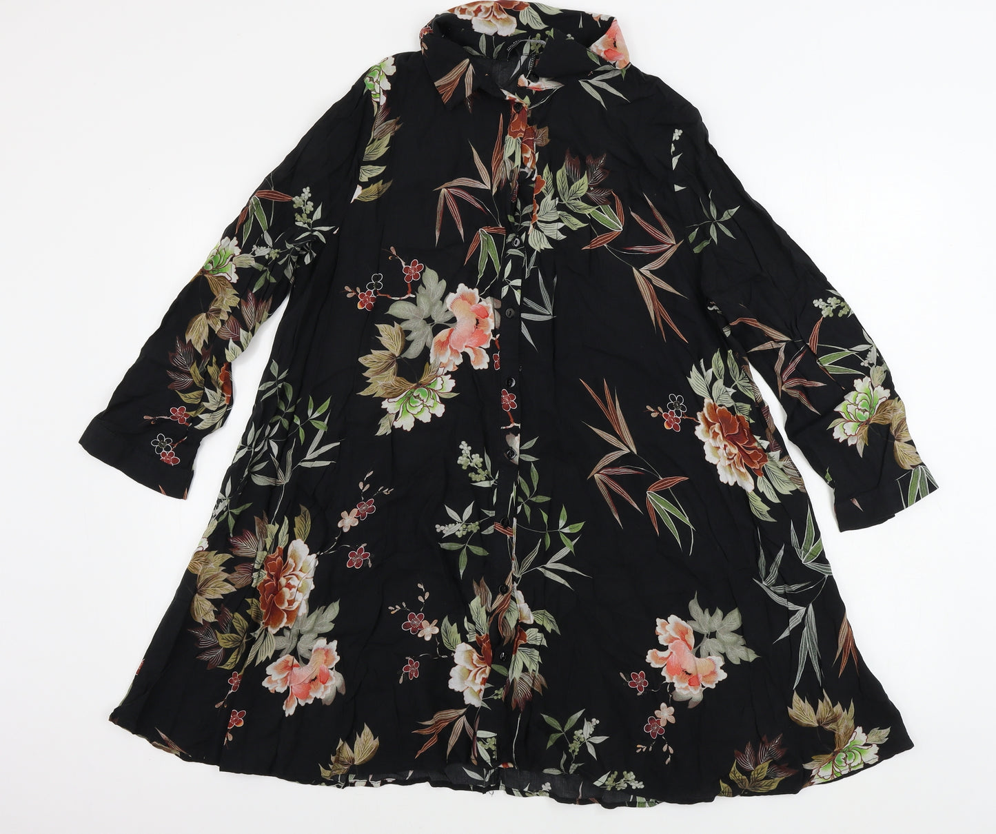 Zara Womens Black Floral  Basic Button-Up Size M