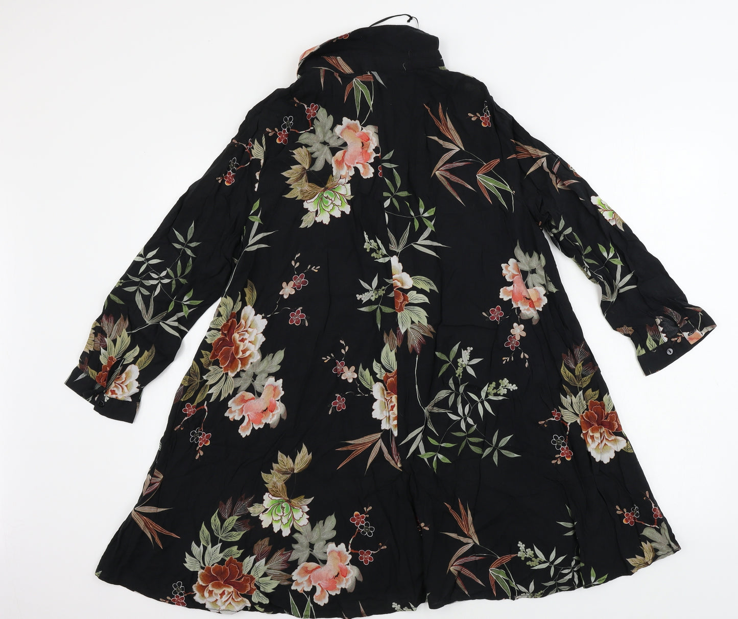 Zara Womens Black Floral  Basic Button-Up Size M