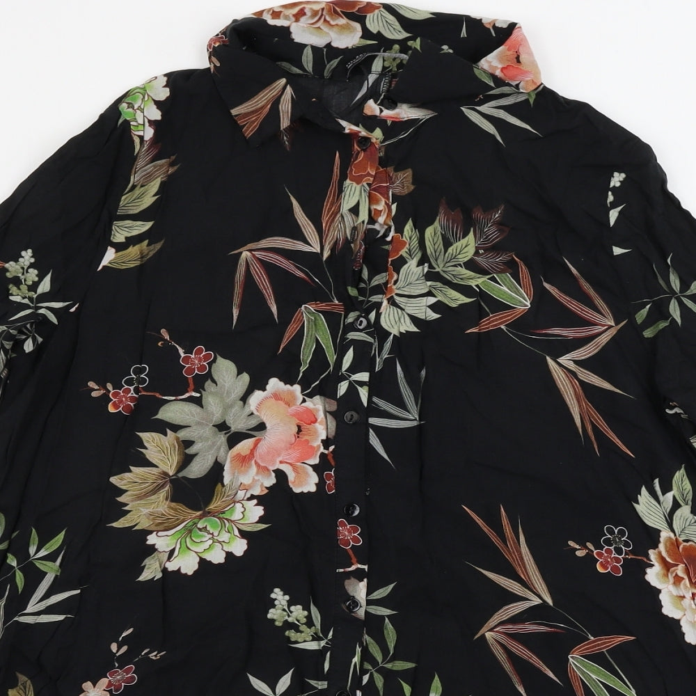 Zara Womens Black Floral  Basic Button-Up Size M