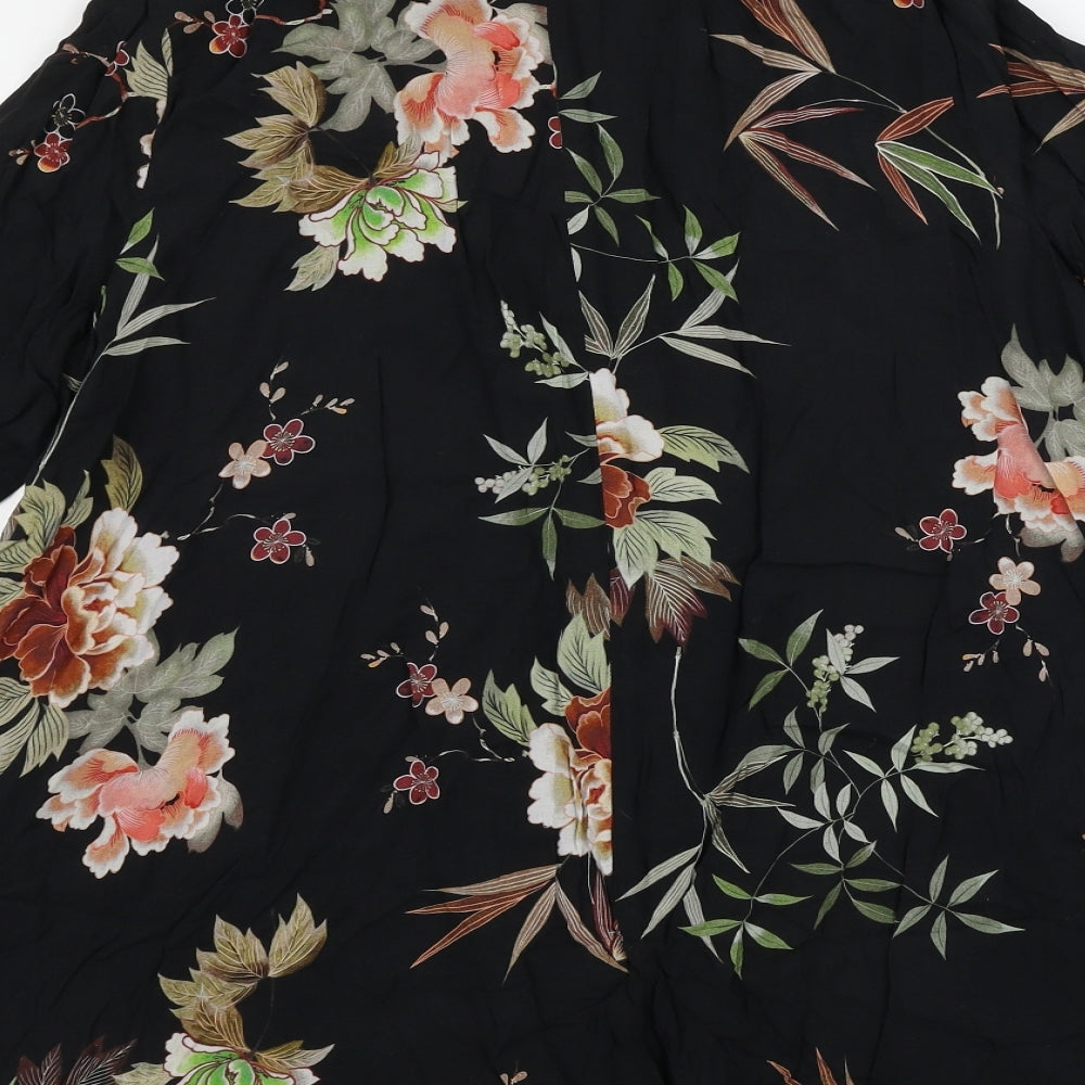 Zara Womens Black Floral  Basic Button-Up Size M