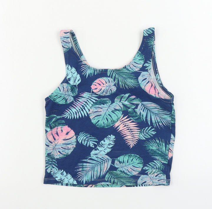 George  Girls Blue Floral  Basic T-Shirt Size 8-9 Years