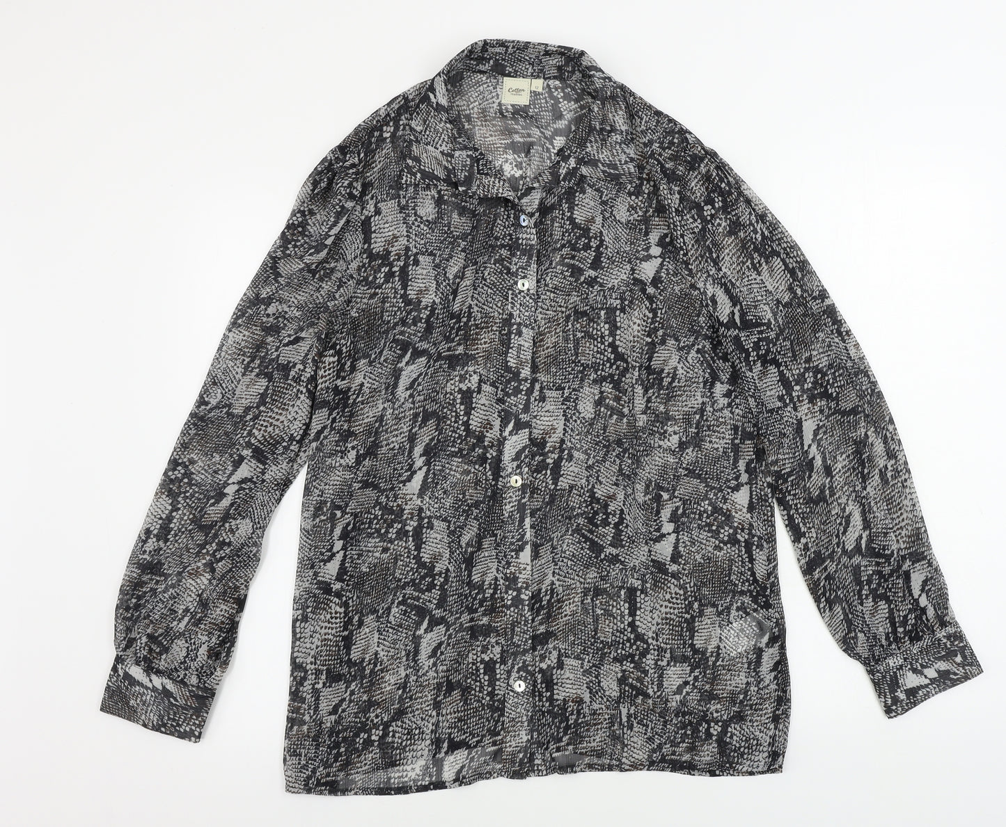 Cotton Traders  Womens Grey Animal Print  Basic Button-Up Size 12