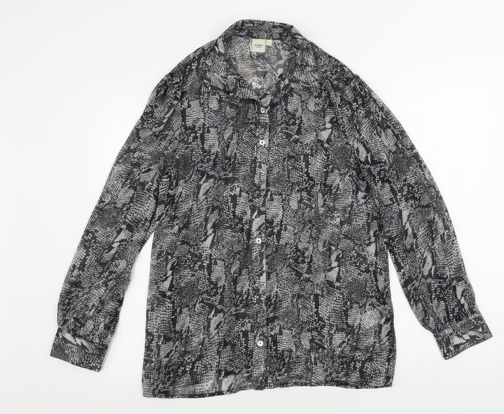 Cotton Traders  Womens Grey Animal Print  Basic Button-Up Size 12