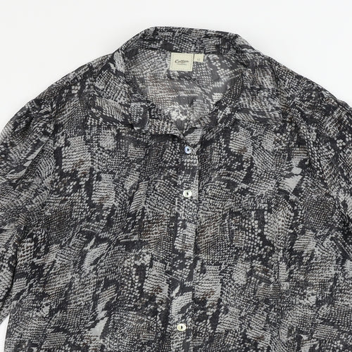 Cotton Traders  Womens Grey Animal Print  Basic Button-Up Size 12