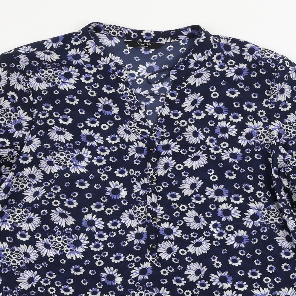 George  Womens Blue Floral  Basic Blouse Size 14