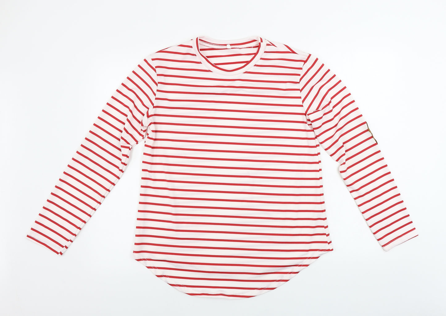 Preworn  Womens White Striped  Basic T-Shirt Size L