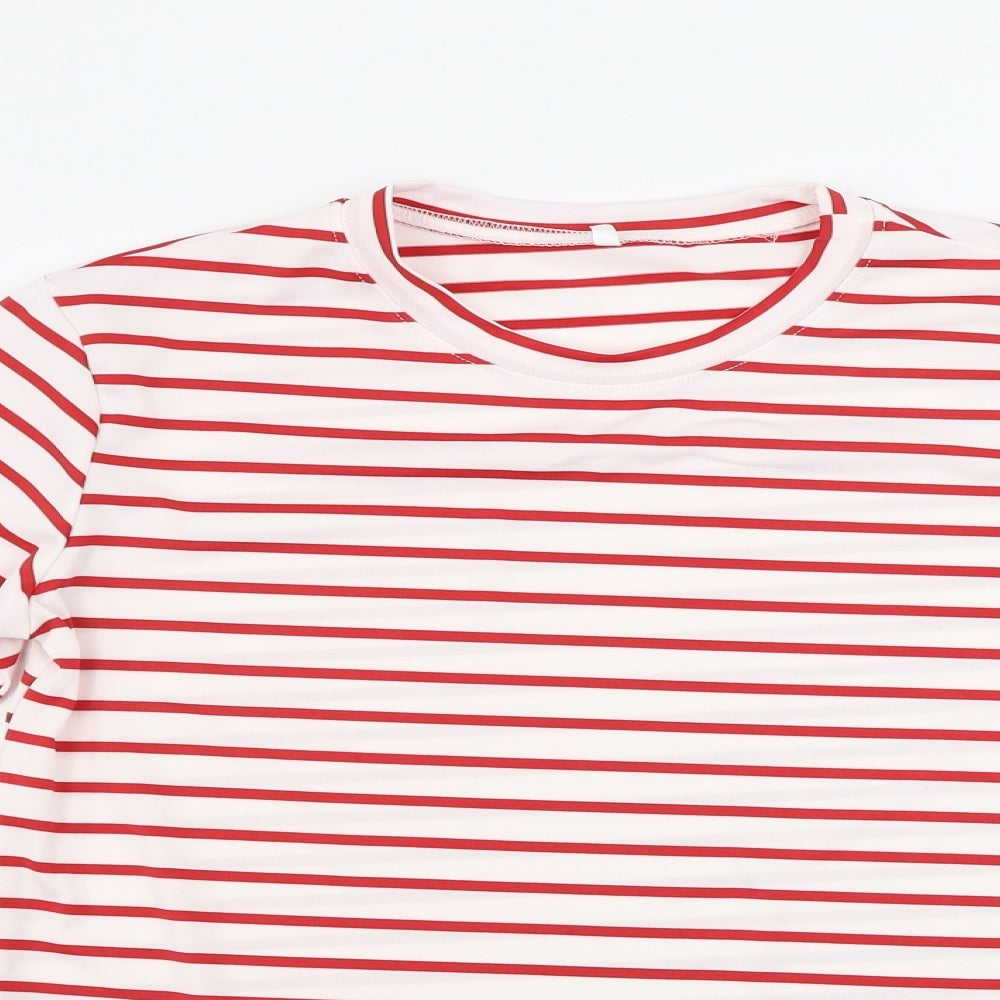 Preworn  Womens White Striped  Basic T-Shirt Size L