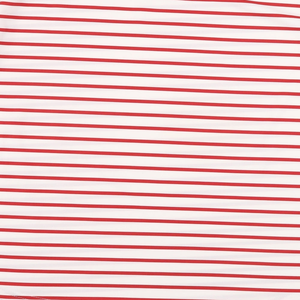 Preworn  Womens White Striped  Basic T-Shirt Size L