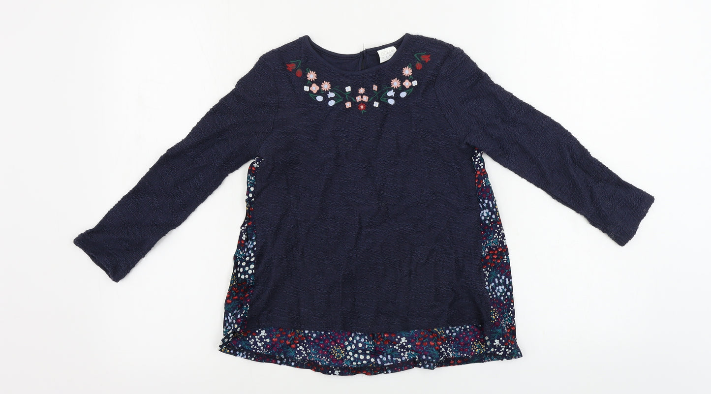 F&F  Girls Blue Floral  Basic T-Shirt Size 6-7 Years