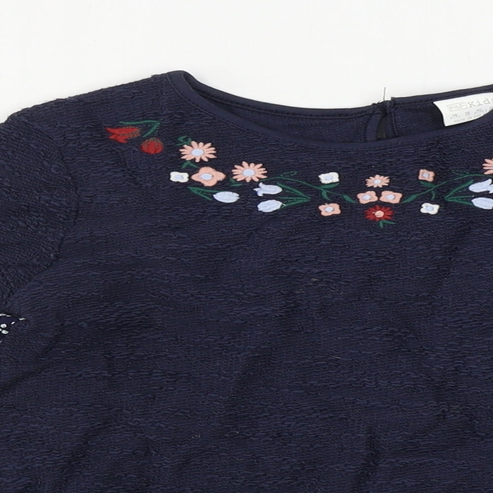 F&F  Girls Blue Floral  Basic T-Shirt Size 6-7 Years