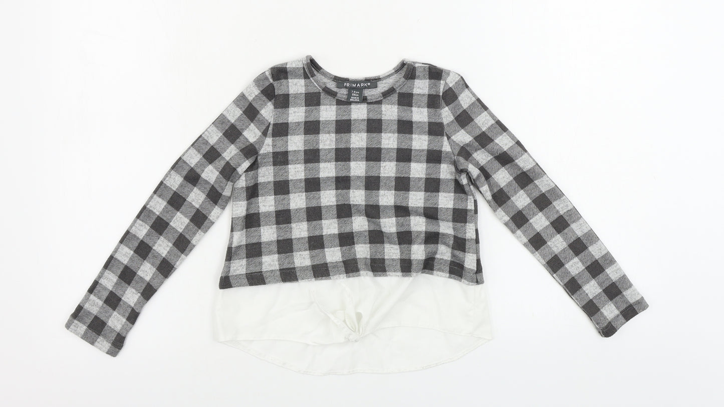 Primark  Girls Grey Check  Basic T-Shirt Size 7-8 Years