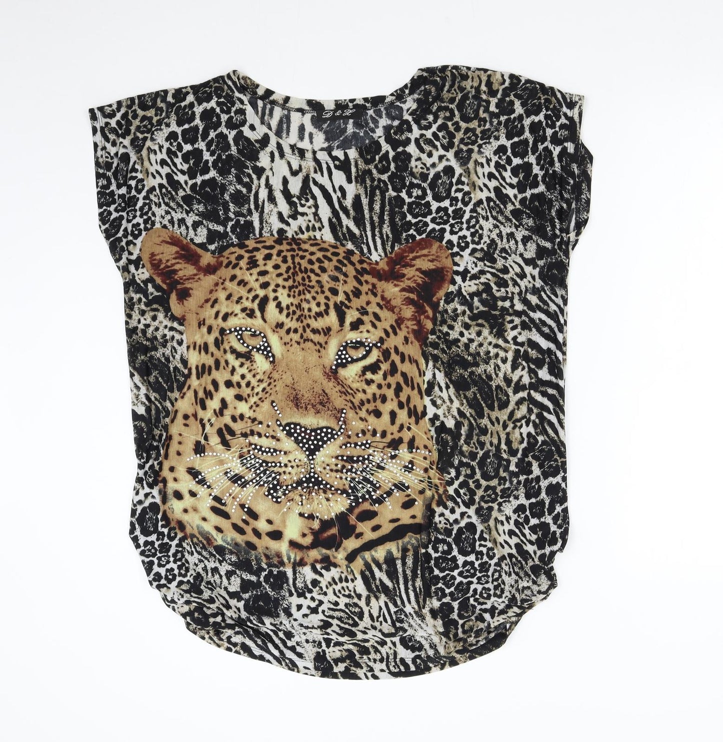 D&H Womens Multicoloured Animal Print  Basic Blouse Size L  - Leopard