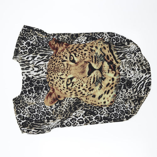 D&H Womens Multicoloured Animal Print  Basic Blouse Size L  - Leopard
