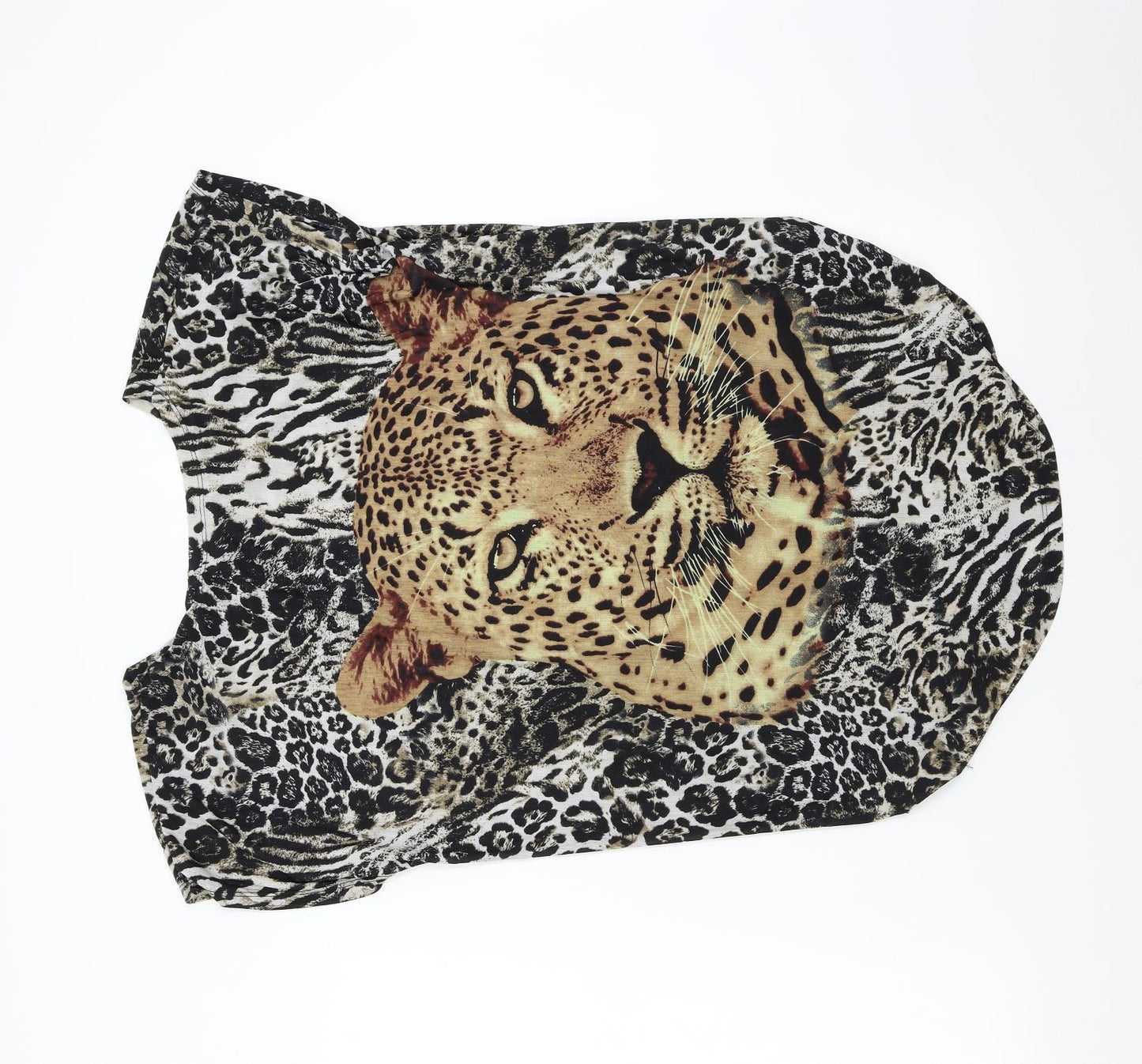 D&H Womens Multicoloured Animal Print  Basic Blouse Size L  - Leopard