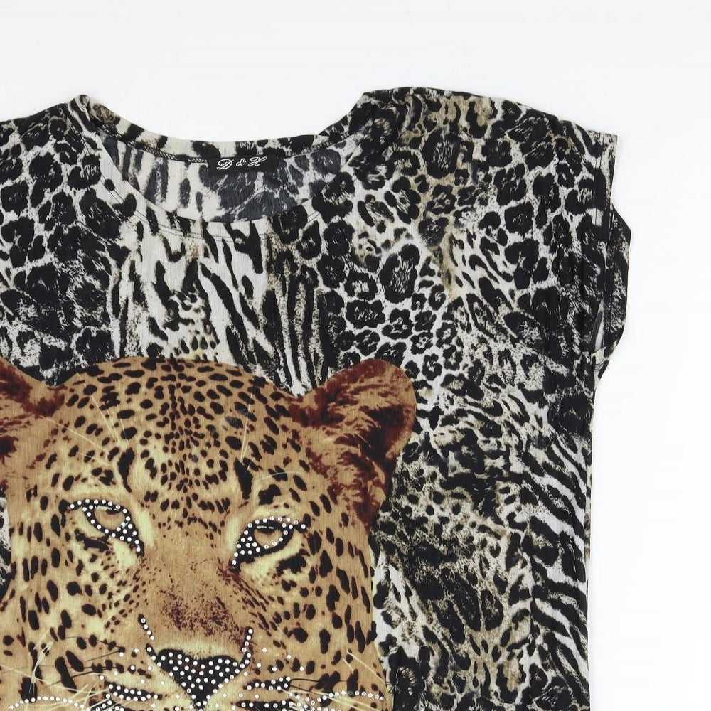 D&H Womens Multicoloured Animal Print  Basic Blouse Size L  - Leopard