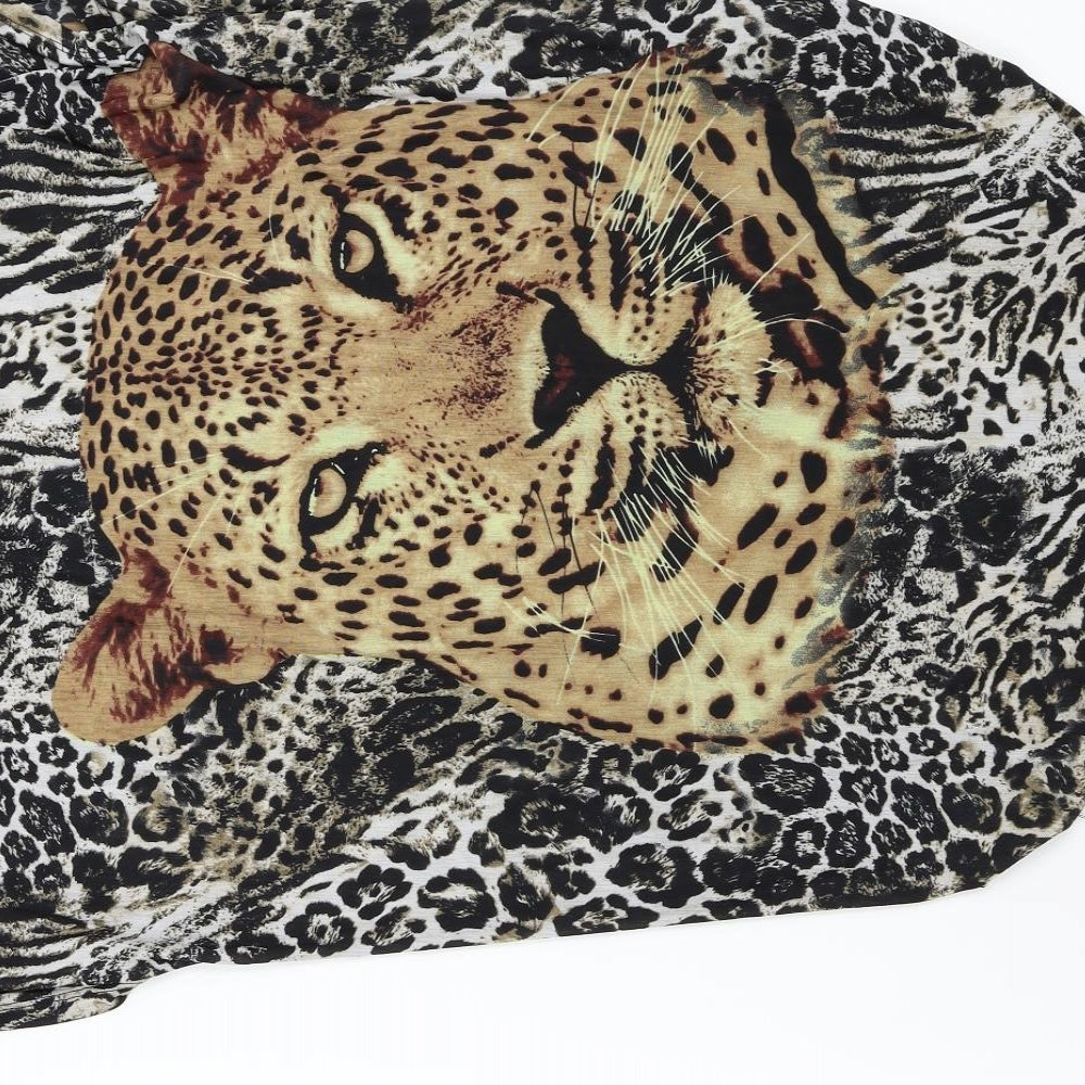 D&H Womens Multicoloured Animal Print  Basic Blouse Size L  - Leopard