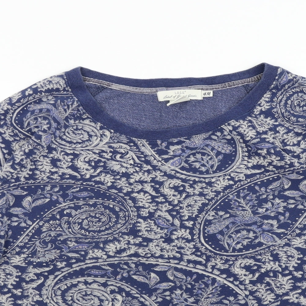 H&M Womens Blue Paisley  Pullover Sweatshirt Size L