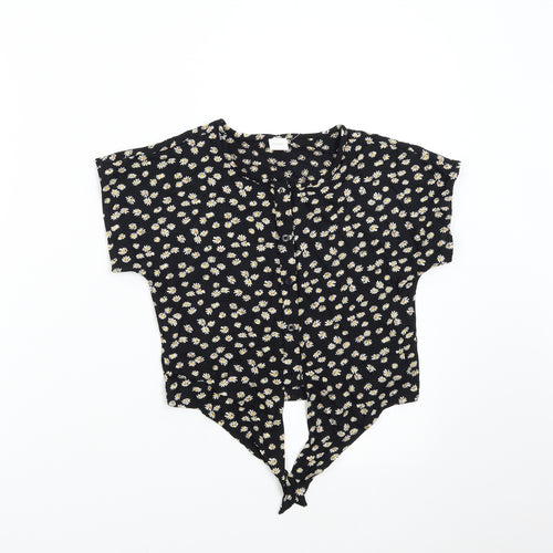NEXT Girls Black Floral  Basic Blouse Size 10 Years