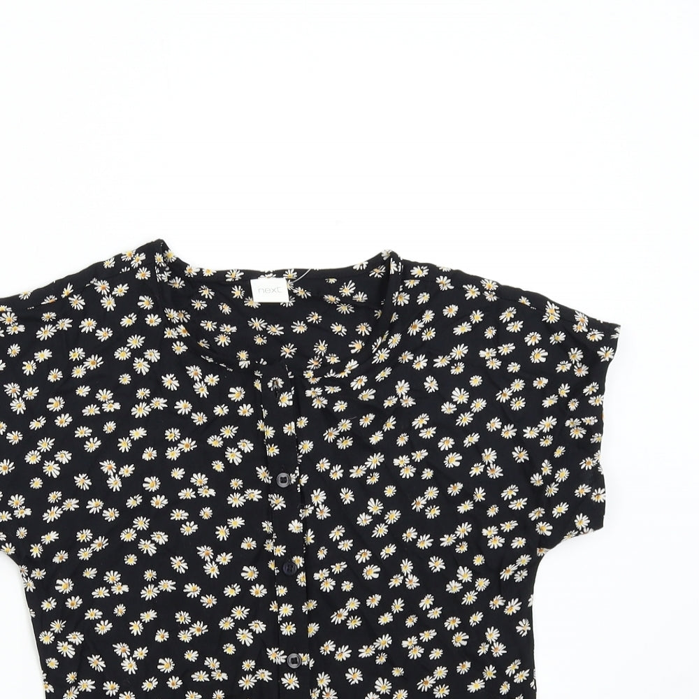 NEXT Girls Black Floral  Basic Blouse Size 10 Years
