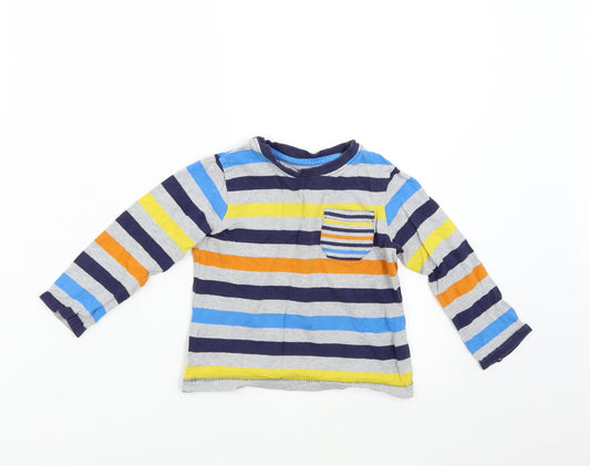 Front view of Nutmeg Baby Multicoloured Striped Basic T-Shirt, size 12-18, Months