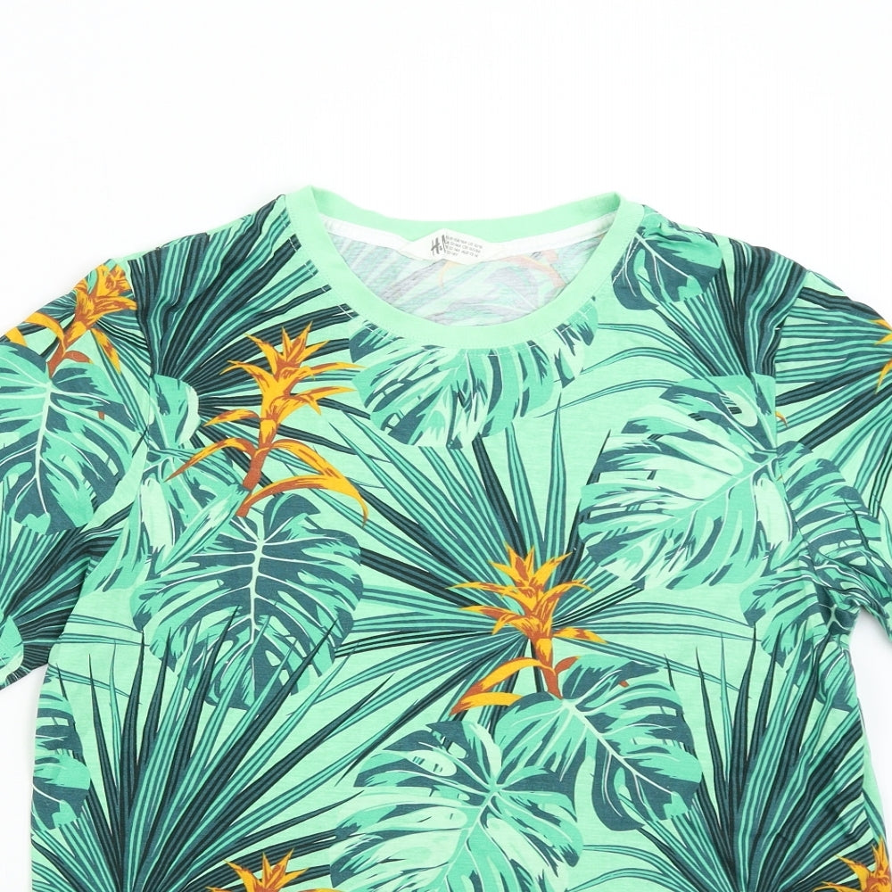 H&M Boys Green Floral  Basic T-Shirt Size 12-13 Years